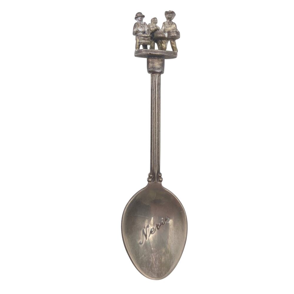 Vintage Nevis Souvenir Spoon Silverplate Figural Steel Band Musicians 4.25 in